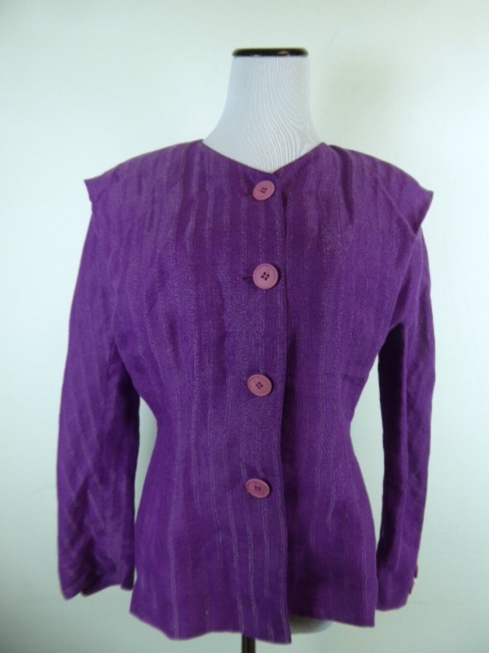 KRIZIA Italy Neiman Marcus purple jacket blazer linen blend vintage 80s M